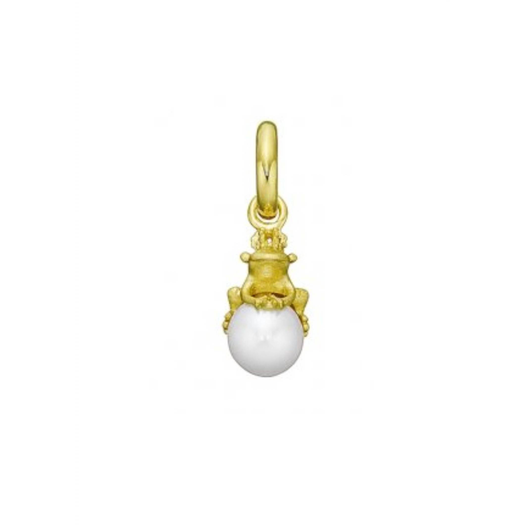 New Story Jewellery Women's Frog With White Pearl Charm Pendant In Gold Plate